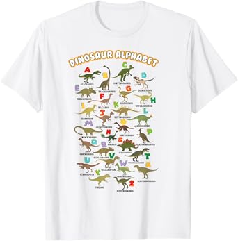 Cute Educational Types Dinosaurs Alphabet A-Z ABC Dino kids T-Shirt