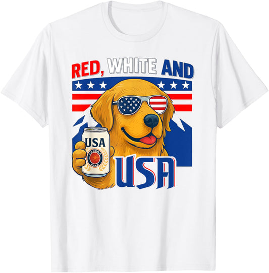Red White And Funny Dog USA Flag 4th Of July I Need Beer T-Shirt