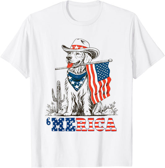 'Merica Golden Retriever 4th Of July Patriotic American Flag T-Shirt