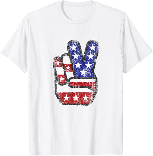 Fourth 4th of July Shirt American Flag Peace Sign Hand Tee T-Shirt