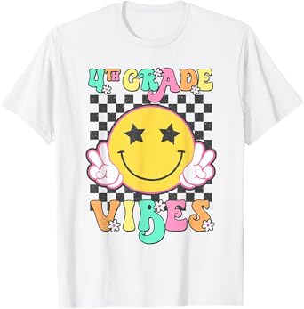 Girls 4th Grade Vibes Smile Face Back to School Fourth grade T-Shirt