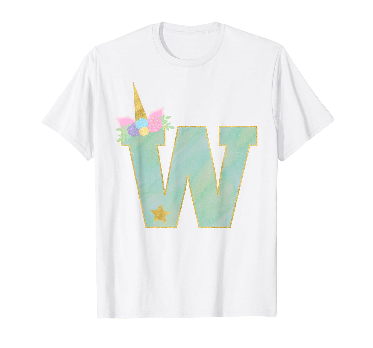 Initial Letter W Unicorn Monogram for Girls Unicorn Birthday T-Shirt