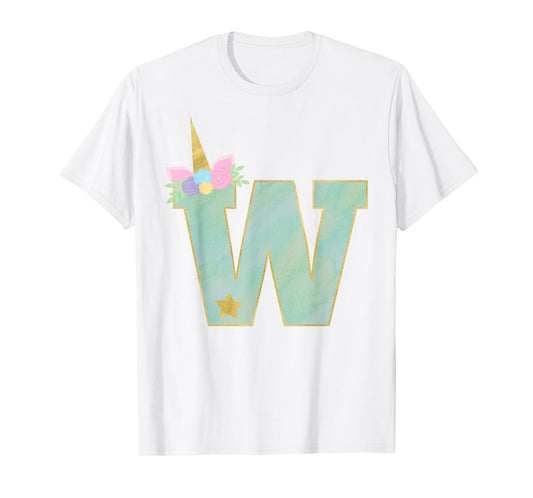 Initial Letter W Unicorn Monogram for Girls Unicorn Birthday T-Shirt