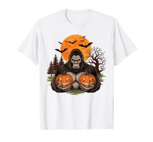 Spooky Halloween Bigfoot Pumpkin Moon Bats Men Women Kids T-Shirt