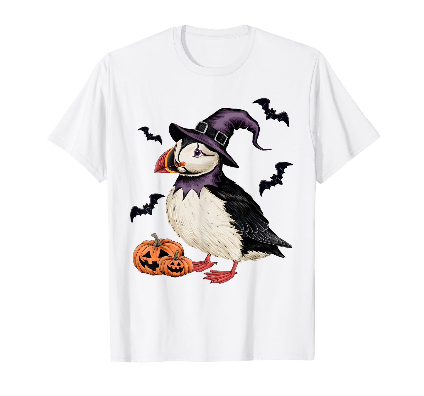 Puffin Bird Halloween Costume Scary Pumpkin Bat Witch T-Shirt