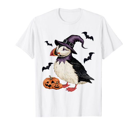 Puffin Bird Halloween Costume Scary Pumpkin Bat Witch T-Shirt