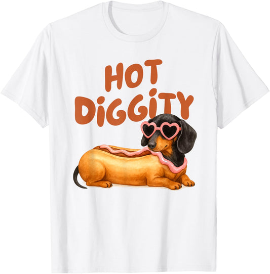 Dachshund Lover Funny Hotdog Wiener Doxie Mom Hot A Diggity T-Shirt