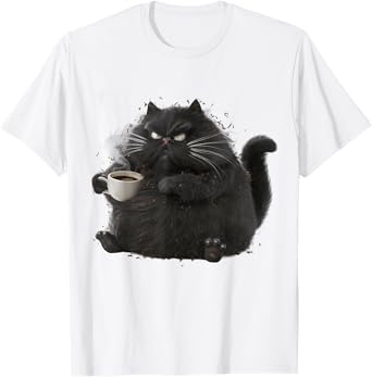 Cute Black Cat Coffee Angry Funny Drinking cat Coffee Men Women Girls Kids T-Shirt