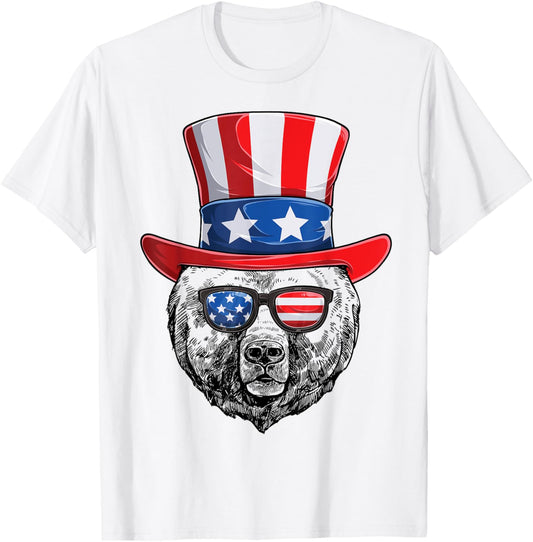 Patriotic Grizzly Bear American Flag Funny 4th of July Bear T-Shirt