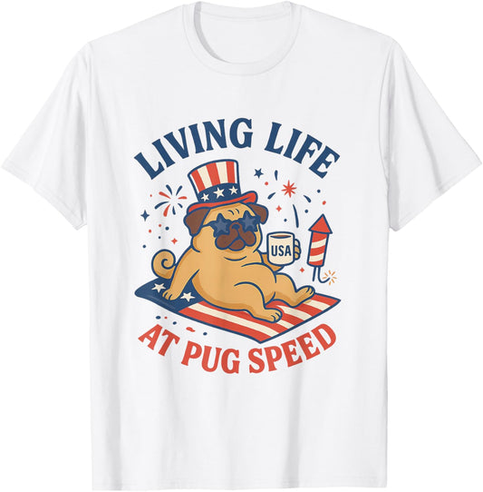 Funny Patriotic Pug 4th of July USA Independence Day Tee T-Shirt
