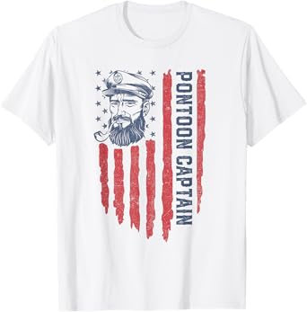 Pontoon Captain American Flag Funny Boating Boat 4th of July T-Shirt