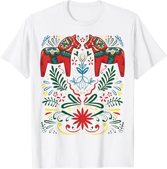 Swedish Dala Horse Folk Art Sweden Flag Dalahelmsoljd Horse T-Shirt