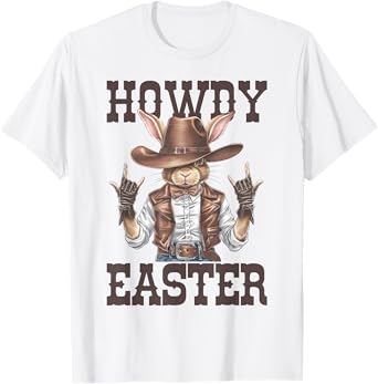 Howdy Easter Funny Cowboy Bunny Happy Easter Western Boy Kid T-Shirt