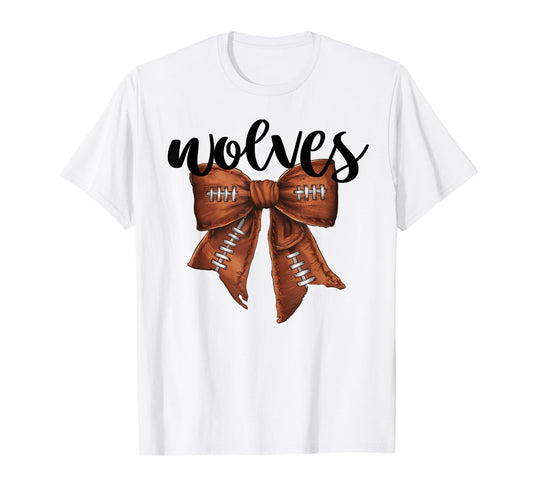 Wolves Football Bow School Spirit Team Mascot Game Night T-Shirt