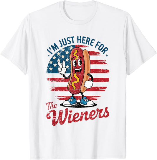 Just Here For The Wieners Funny Hot Dog 4th Of July American T-Shirt