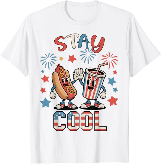 Kids Stay Cool Hotdog 4th July Boy Toddler Patriotic Funny T-Shirt