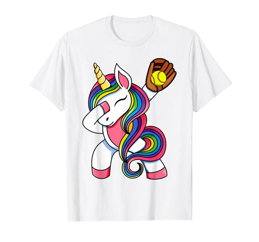 Girls Funny Dabbing Softball Unicorn Apparel, Youth Dab T-Shirt