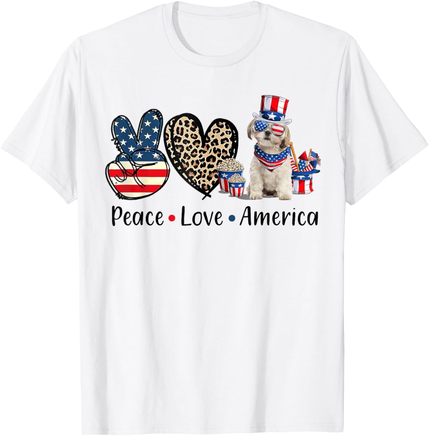 Peace Love Shih Tzu Dog Patriotic America Flag 4th July T-Shirt