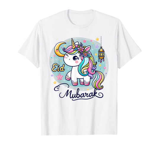 Eid Mubarak 2024 for kids and Mom Girls Eid Mubarak Unicorn T-Shirt