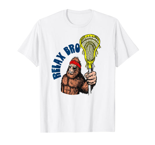 Relax Bro! Funny Sasquatch Lax Bigfoot Lacrosse Vintage 80s T-Shirt