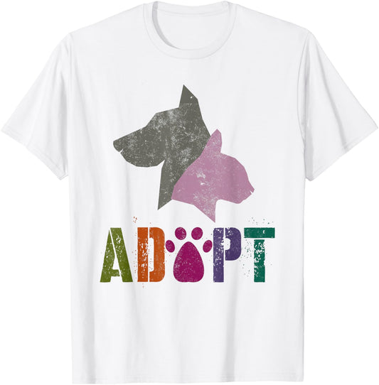 Vintage ADOPT Animal Rescue Shelter Cat Dogs Adoption Foster T-Shirt