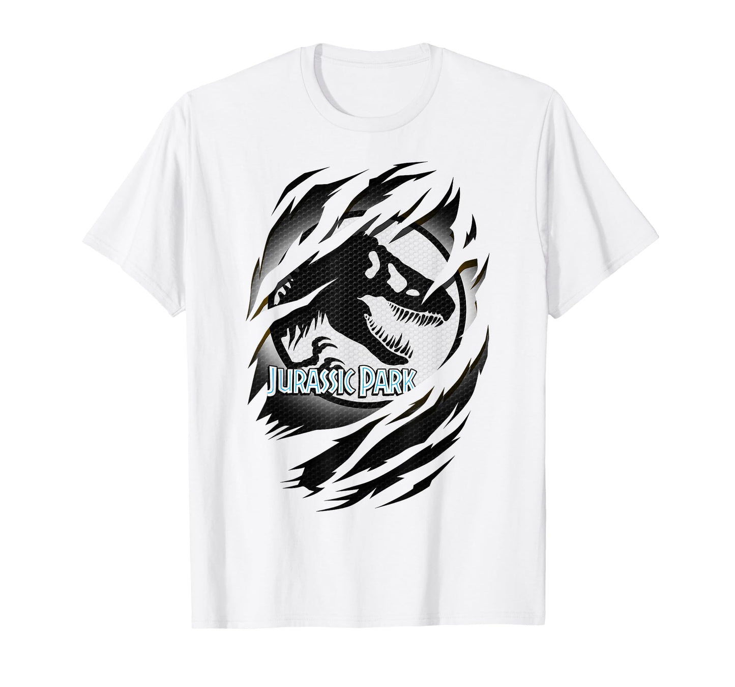 Jurassic Park Slashed White Glow T-Rex Logo Graphic T-Shirt T-Shirt