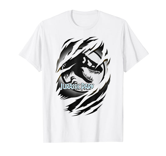 Jurassic Park Slashed White Glow T-Rex Logo Graphic T-Shirt T-Shirt