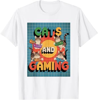 Cats and Gaming Perfect for Cat Lovers, Players Video Game Men Women Kids T-Shirt