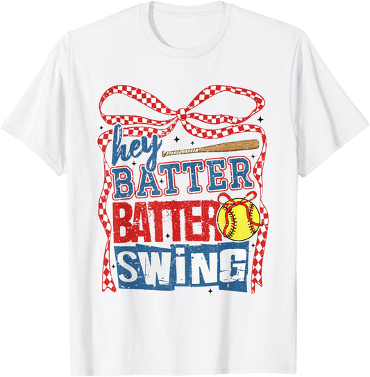 Retro Softball Hey Batter Batter Swing Game Day Softball Mom T-Shirt