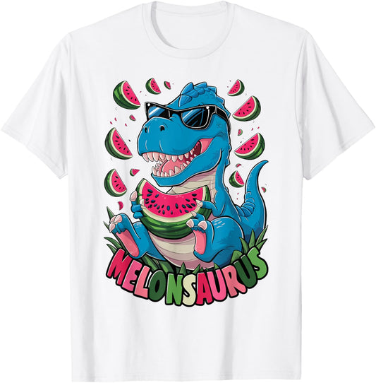 Melonsaurus Funny Watermelon Dinosaur Lover Summer Parties Men Women Kids T-Shirt