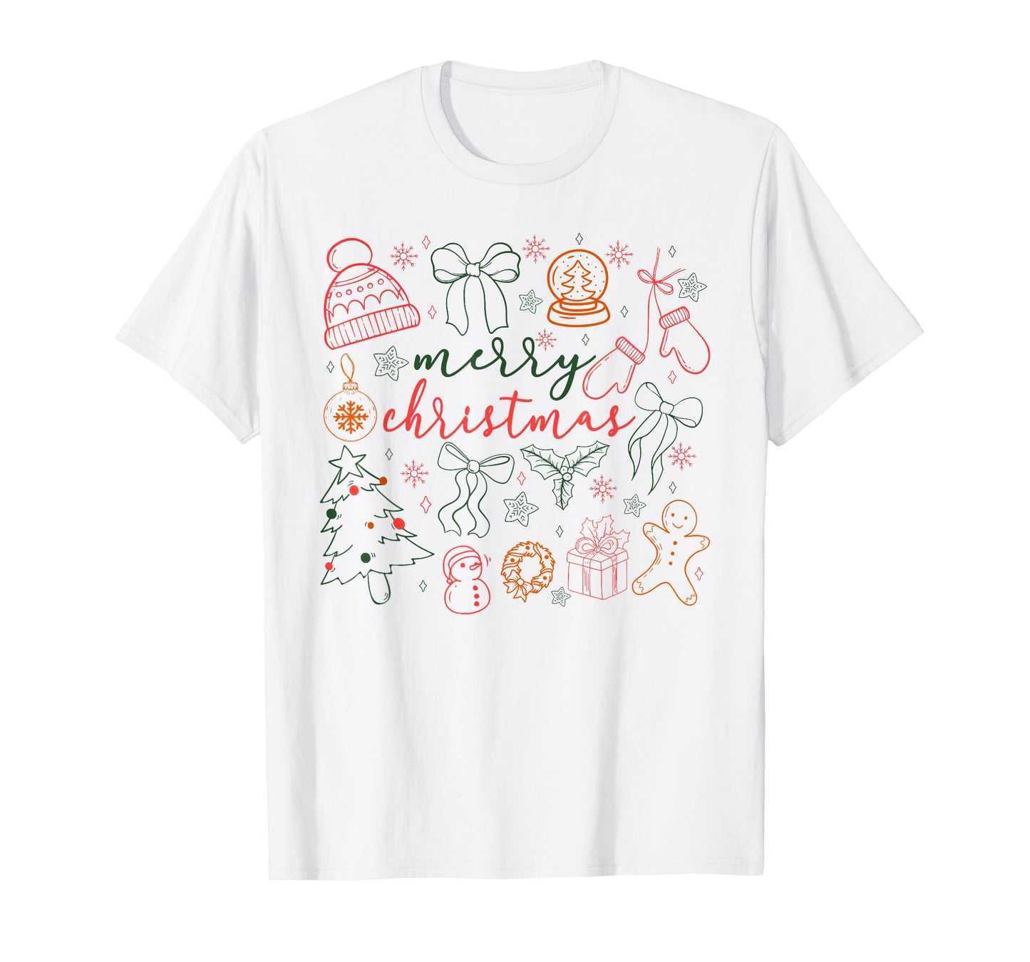 Merry Christmas Doodle Xmas Tree Gingerbread Men Women Kids T-Shirt