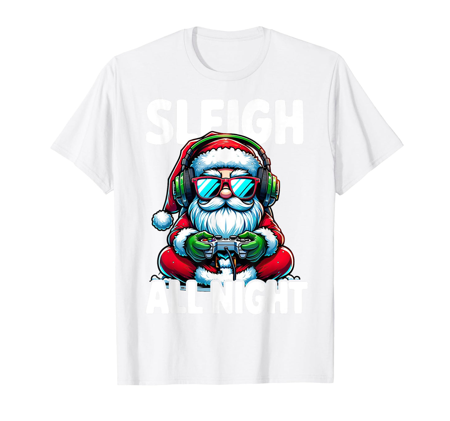 Christmas Gamer Boys Sleigh All Night Video Game Santa Xmas T-Shirt
