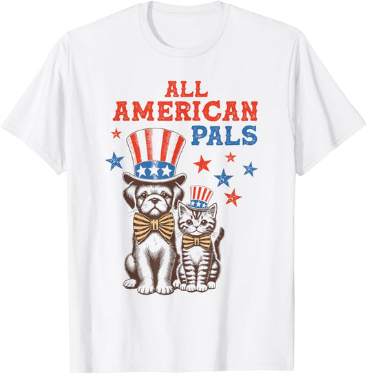 Dogs & Cats USA Patriotic American Flag 4th of July T-Shirt