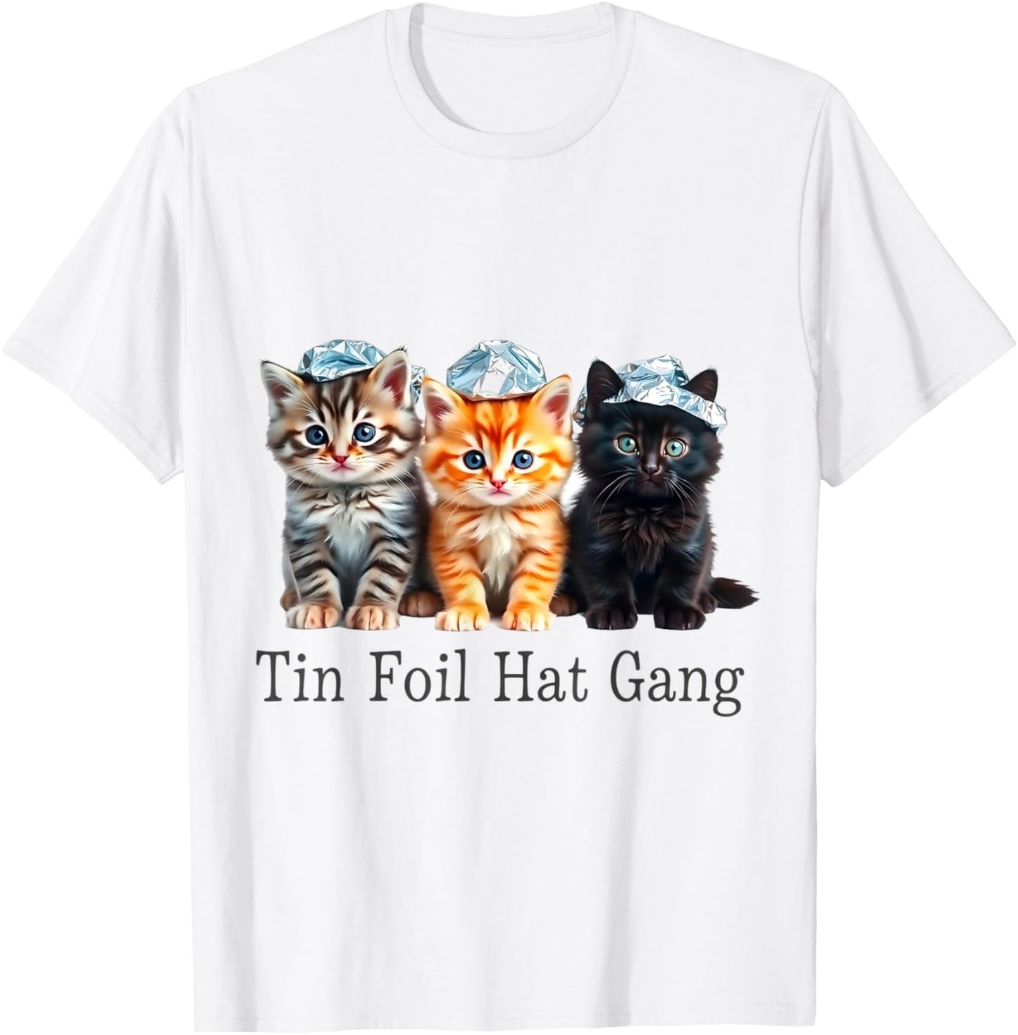 Funny Conspiracy Tin Foil Hat Gang Cat Lover T-Shirt