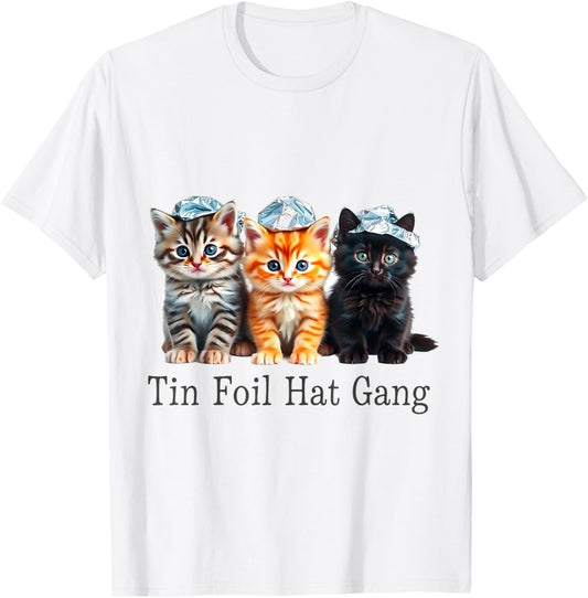Funny Conspiracy Tin Foil Hat Gang Cat Lover T-Shirt