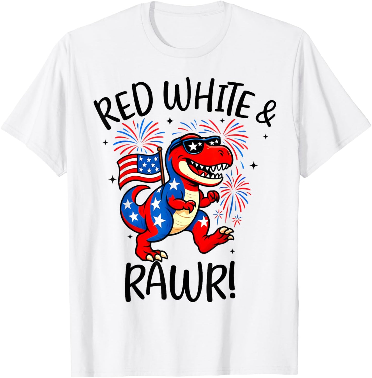 Red White And Rawr Funny Dino T-rex Dinosaurus 4th July USA T-Shirt