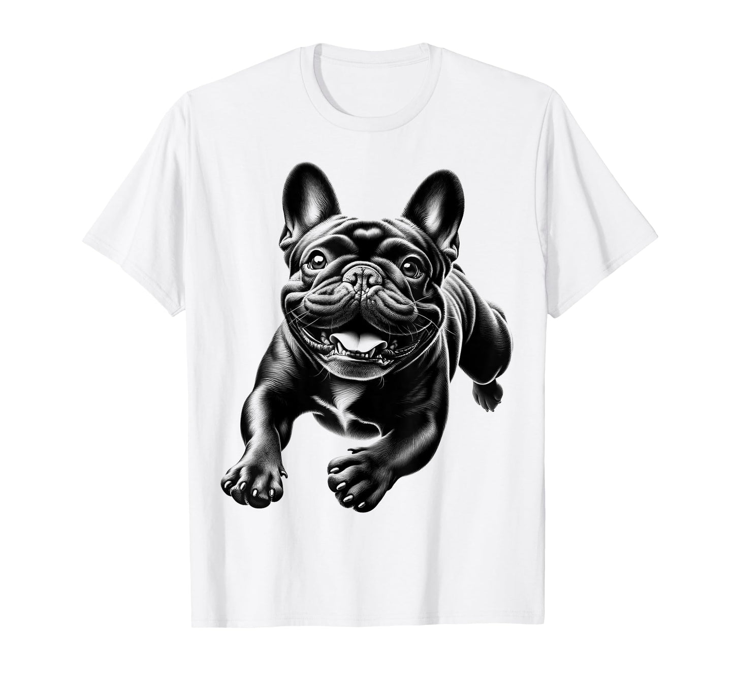 Cheerful Black French Bulldog in Jump Men Women Kids T-Shirt