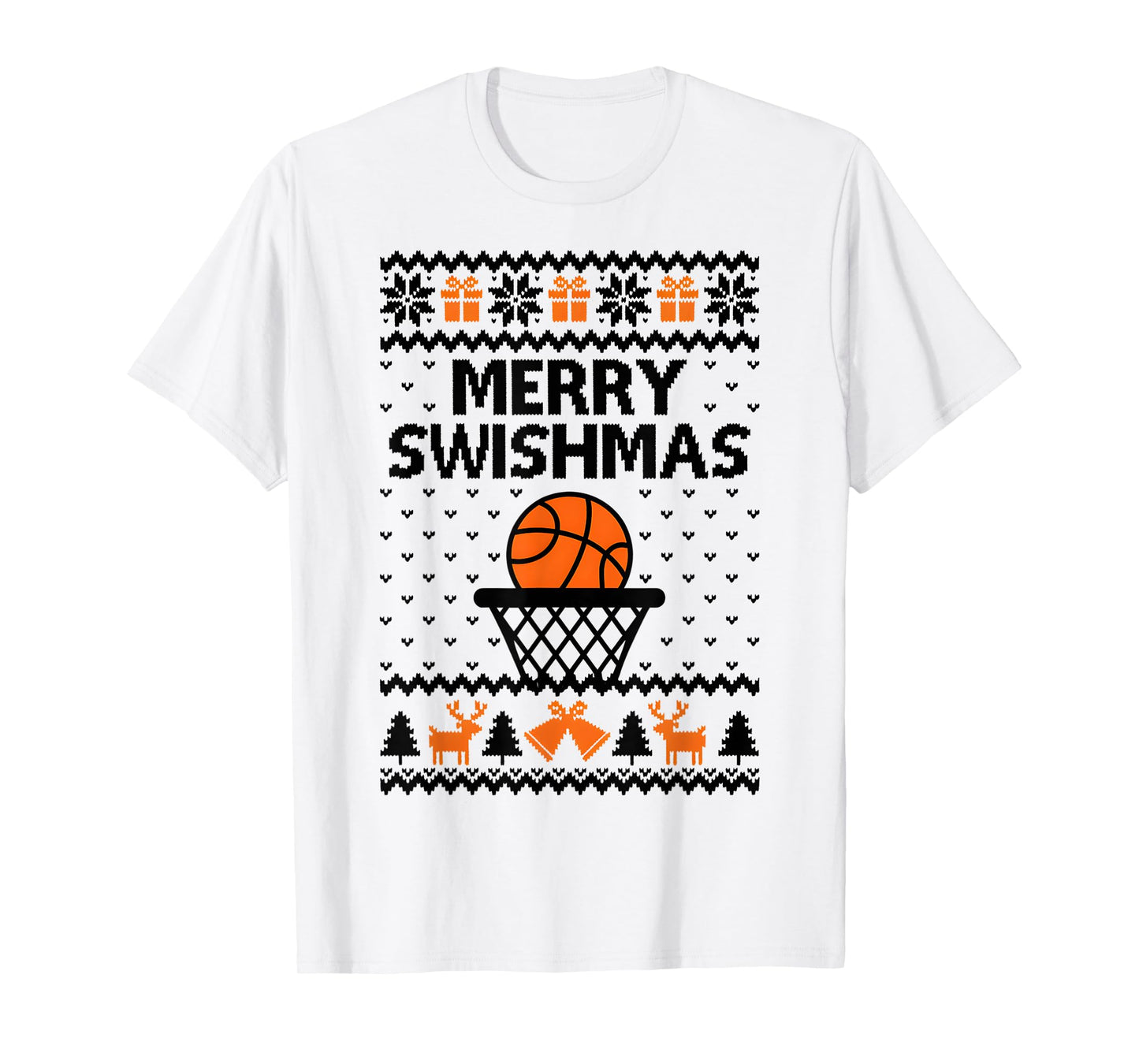 Merry Swishmas X-Mas Basketball Ugly Christmas Sweater Style T-Shirt