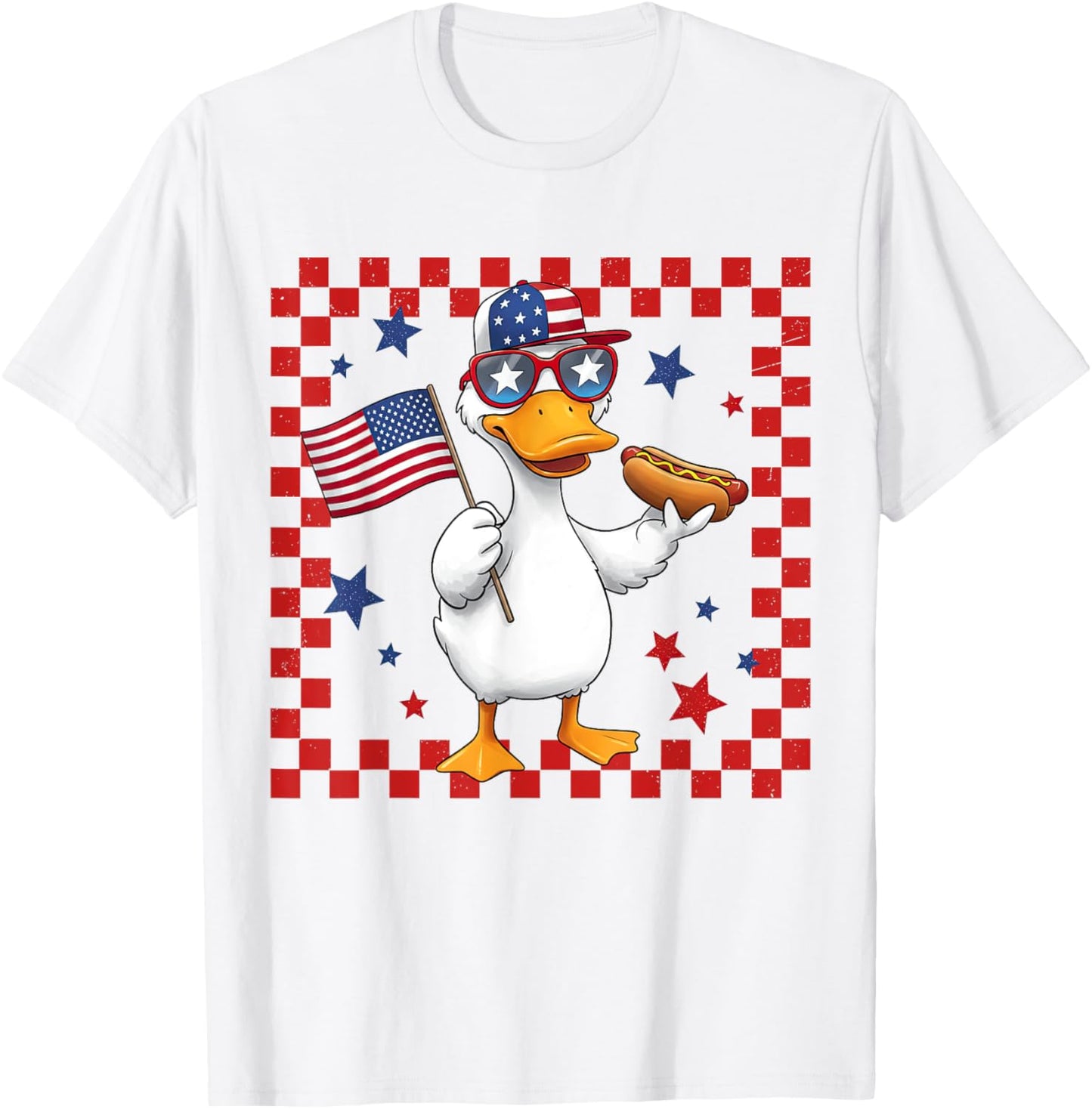 Silly-Goose 4th of July USA Flag Hotdog Patriotic Men Boys T-Shirt
