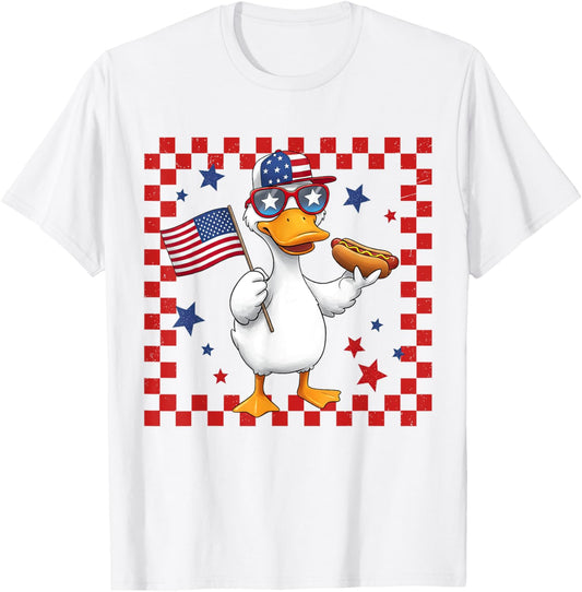 Silly-Goose 4th of July USA Flag Hotdog Patriotic Men Boys T-Shirt