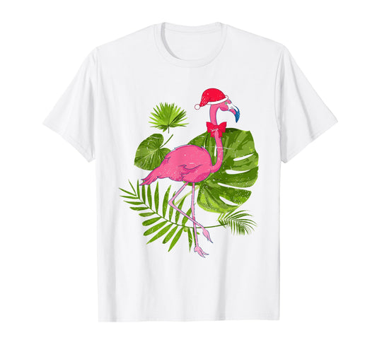 Tropical Santa Hat Flamingo Hawaii Summer Christmas In July Men Women Kids T-Shirt