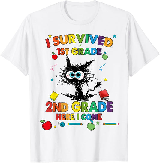 Funny Last Day Of First 1st Grade I Survived 1st Grade Cat T-Shirt