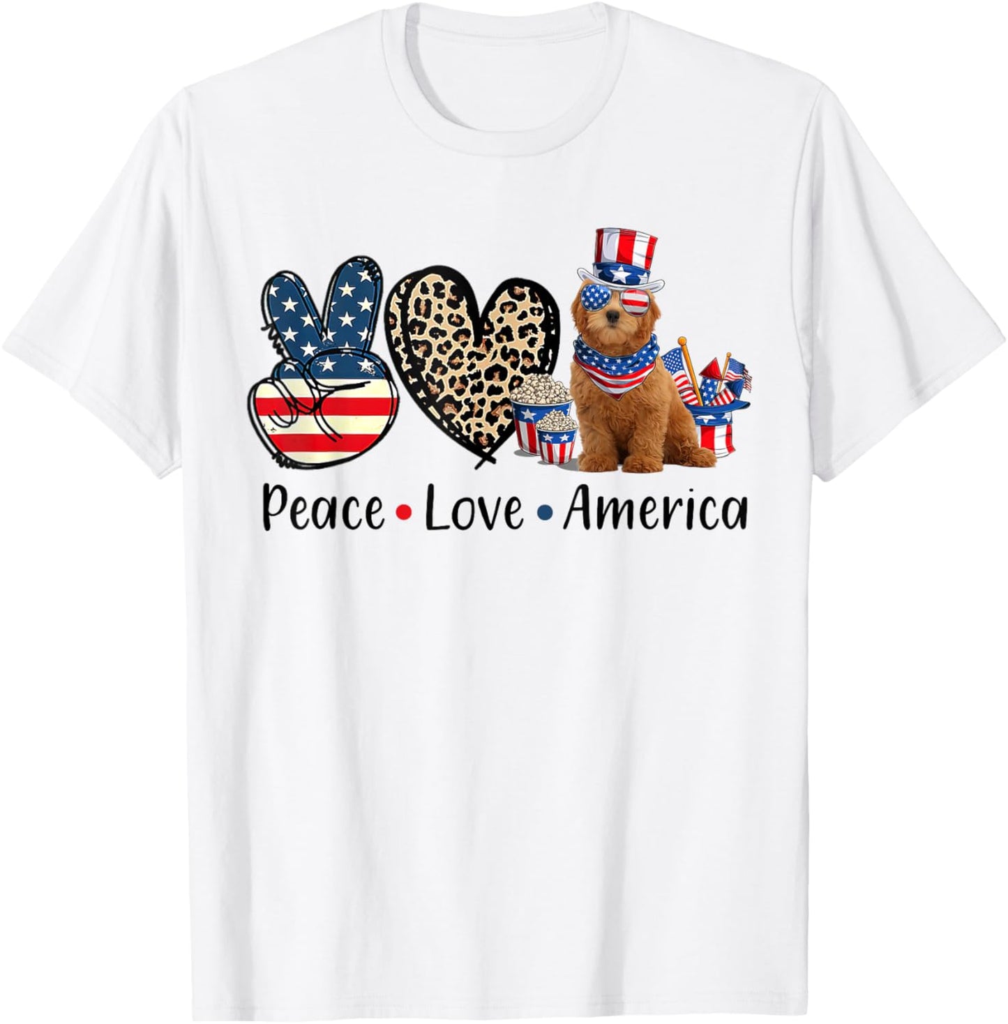 Peace Love RED Goldendoodle Dog Patriotic America Flag 4th T-Shirt