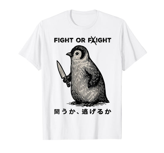 Funny Penguin Fight Or Flight Meme Penguin With Knife T-Shirt