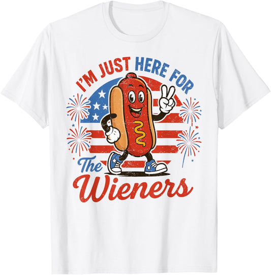 I'm Just Here For The Wie-ners 4th of July Funny Hot Dog T-Shirt