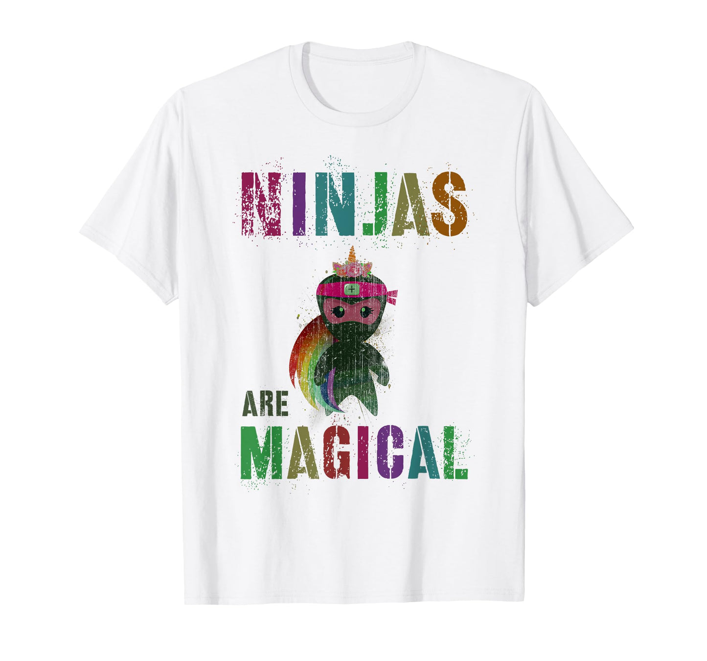 Kawaii NINJAS ARE MAGICAL Rainbow Unicorn Girls Kids My Pink T-Shirt