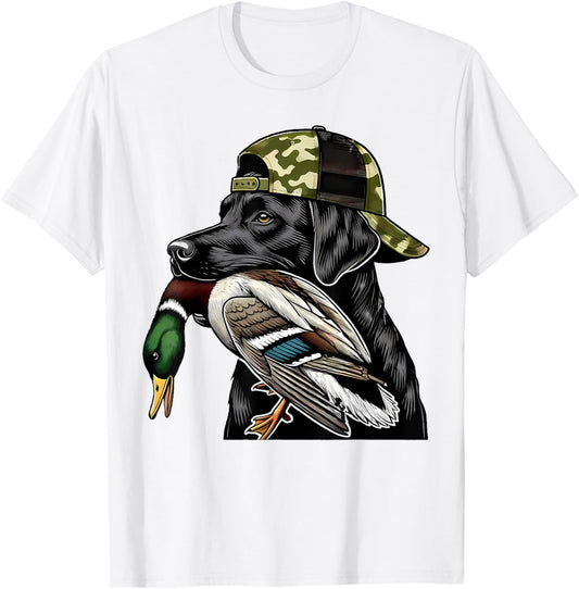 Labrador Hunting Dog With Duck Hello Hunting Season T-Shirt