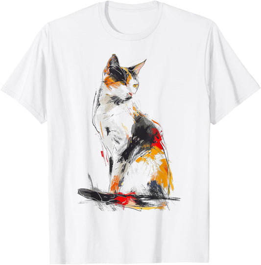 Cat Abstract Painting Art Animal Drawing Graphic Cat T-Shirt