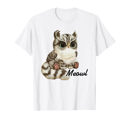 Meowl Cat Owl Animals Yellow Eyes Cute Funny Men Women T-Shirt