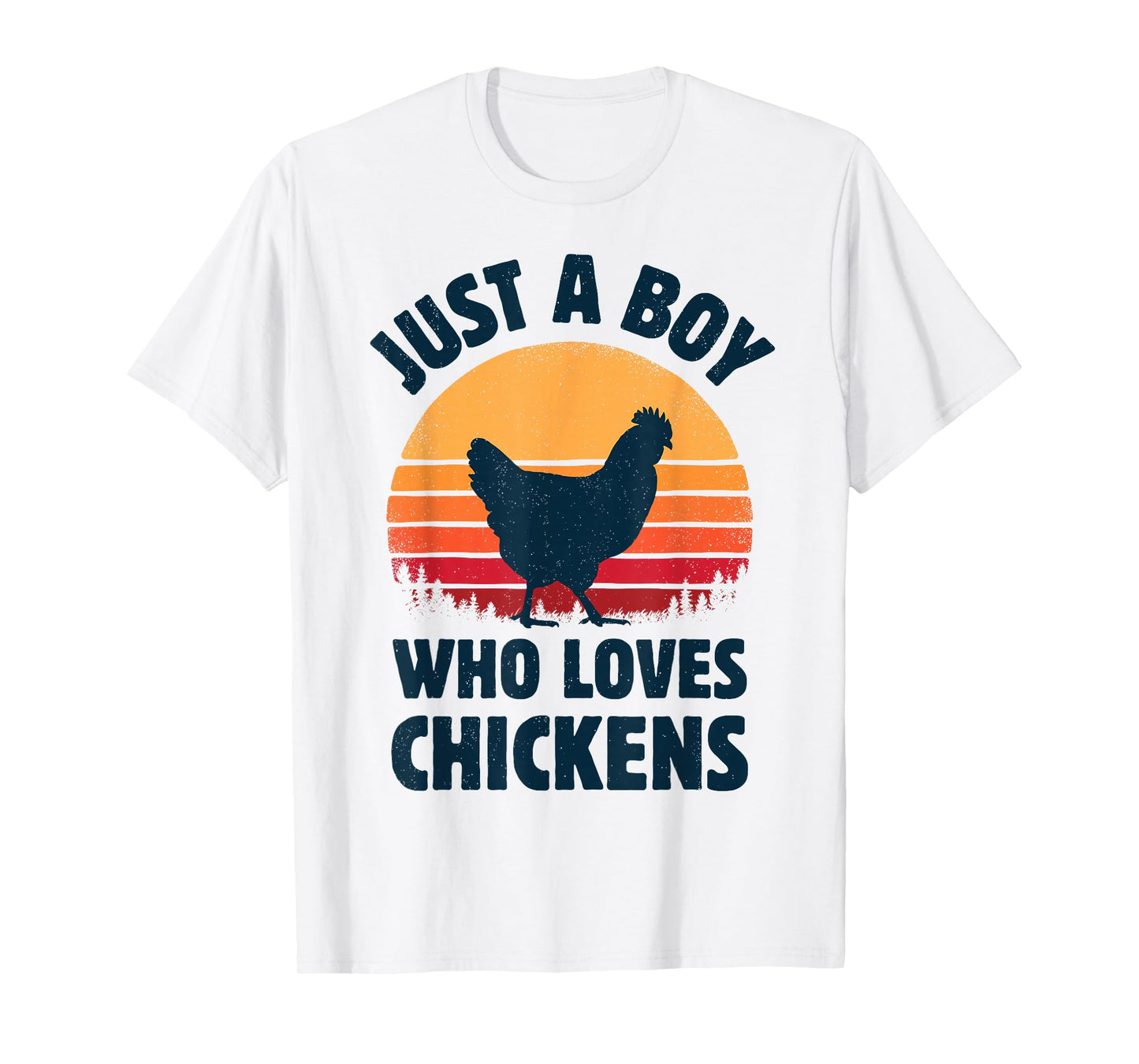 Chicken Just A Boy Who Loves Retro Farm Animal Farmer Sunset T-Shirt